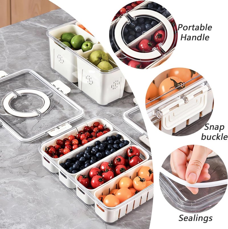 Vasukie Divided Fridge Storage Boxes With 4 Serving Veggie Tray with Lid and Handle, Fridge Organizer with Removable 4 Compartment, Fridge Storage Containers (4 Compartment-1PC) - Image 4