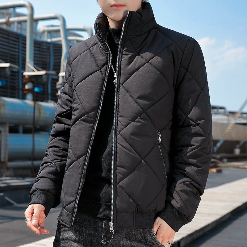 Cotton-padded coat mens new winter thickened coat cotton-padded coat tide brand autumn and winter hooded short tooling bread down cotton-padded jacket Black 