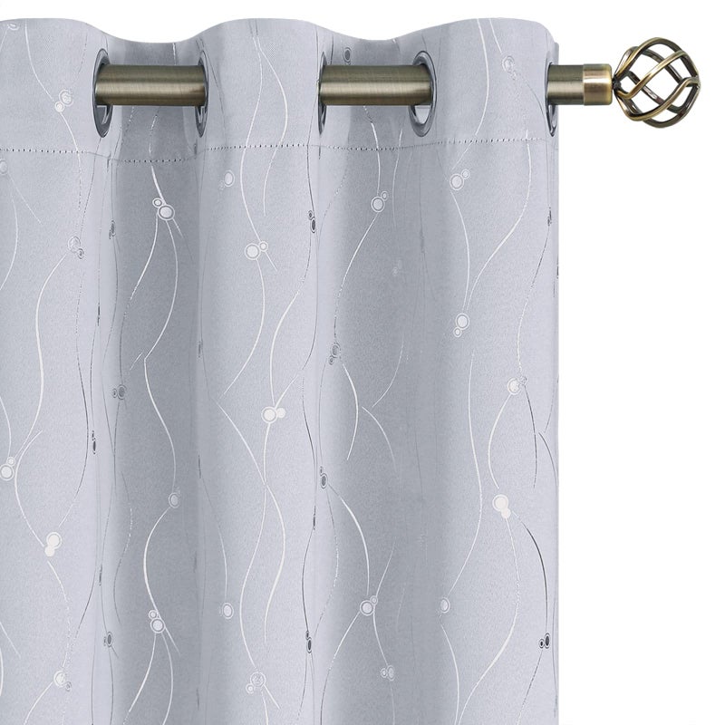 BGment White Curtains 84 Inch Length 2 Panels Set Grommet Thermal Insulated Room Darkening Window Curtains with Wave Line and Dots Printed for Bedroom 42 x 84 Inch Greyish White