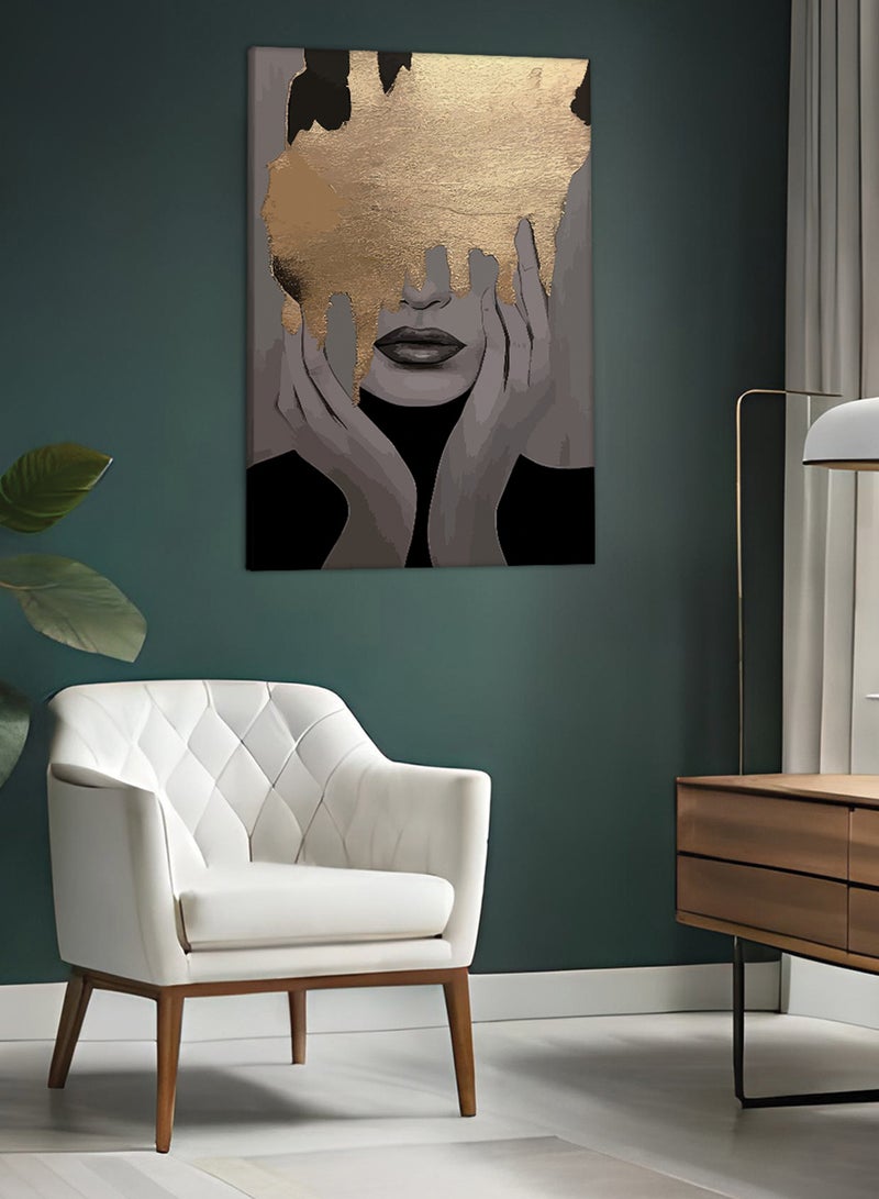 LOWHA Canvas Wall Art Stretched Over Wooden Frame with Golden Woman Painting - Image 1