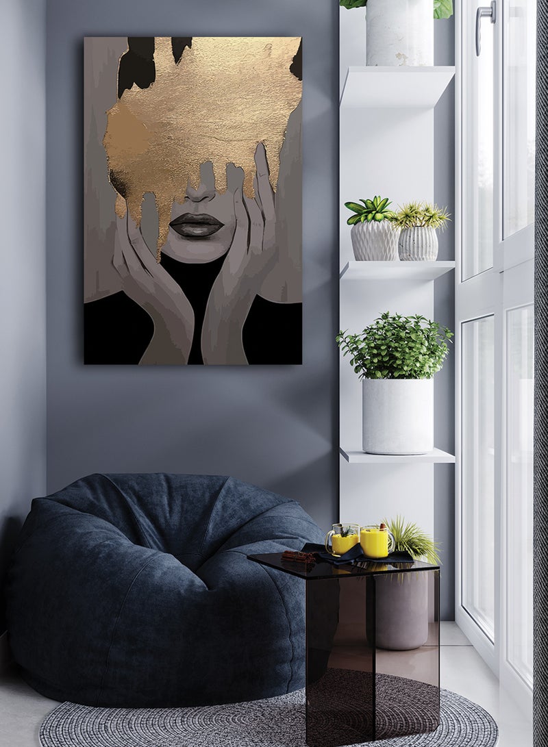 LOWHA Canvas Wall Art Stretched Over Wooden Frame with Golden Woman Painting - Image 3