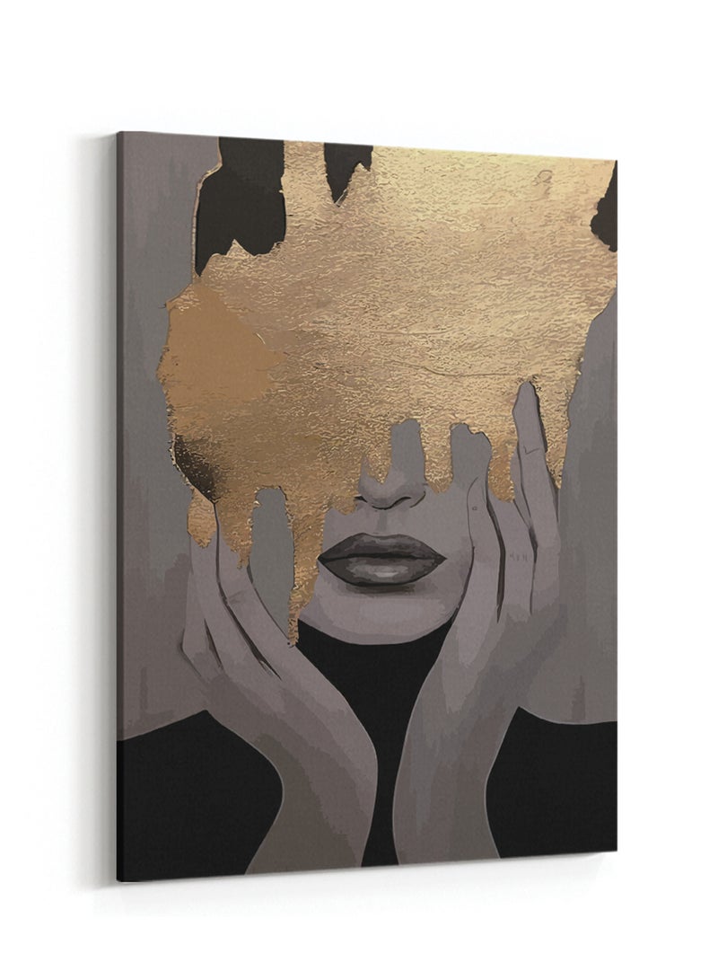 LOWHA Canvas Wall Art Stretched Over Wooden Frame with Golden Woman Painting - Image 4
