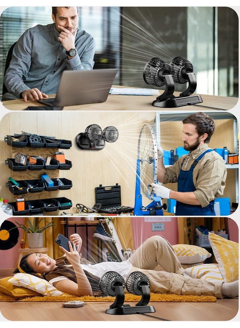 MUNTAQI Car Fan - Dual Head Fan for Car, Portable Vehicle Cooling Fan - Brushless Motor- 3 Speeds, 360√Ç¬∞ Rotation, for Car Dashboard, SUV/RV/Truck/Sedan/Cruise/Office (USB) - Image 5