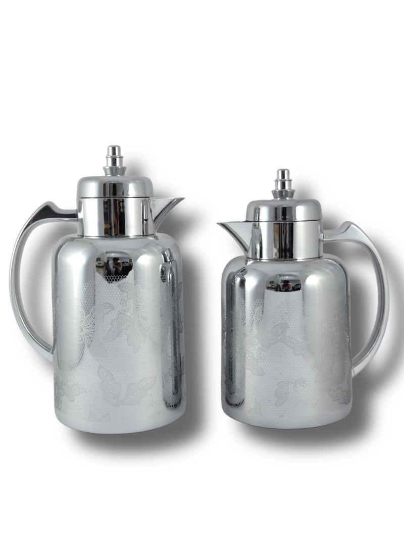 Homemaker 2-Piece Tea & Coffee Flask - 0.7 Liter & 1 Liter Capacity - Glass Inner - ABS Body - Silver - Image 1