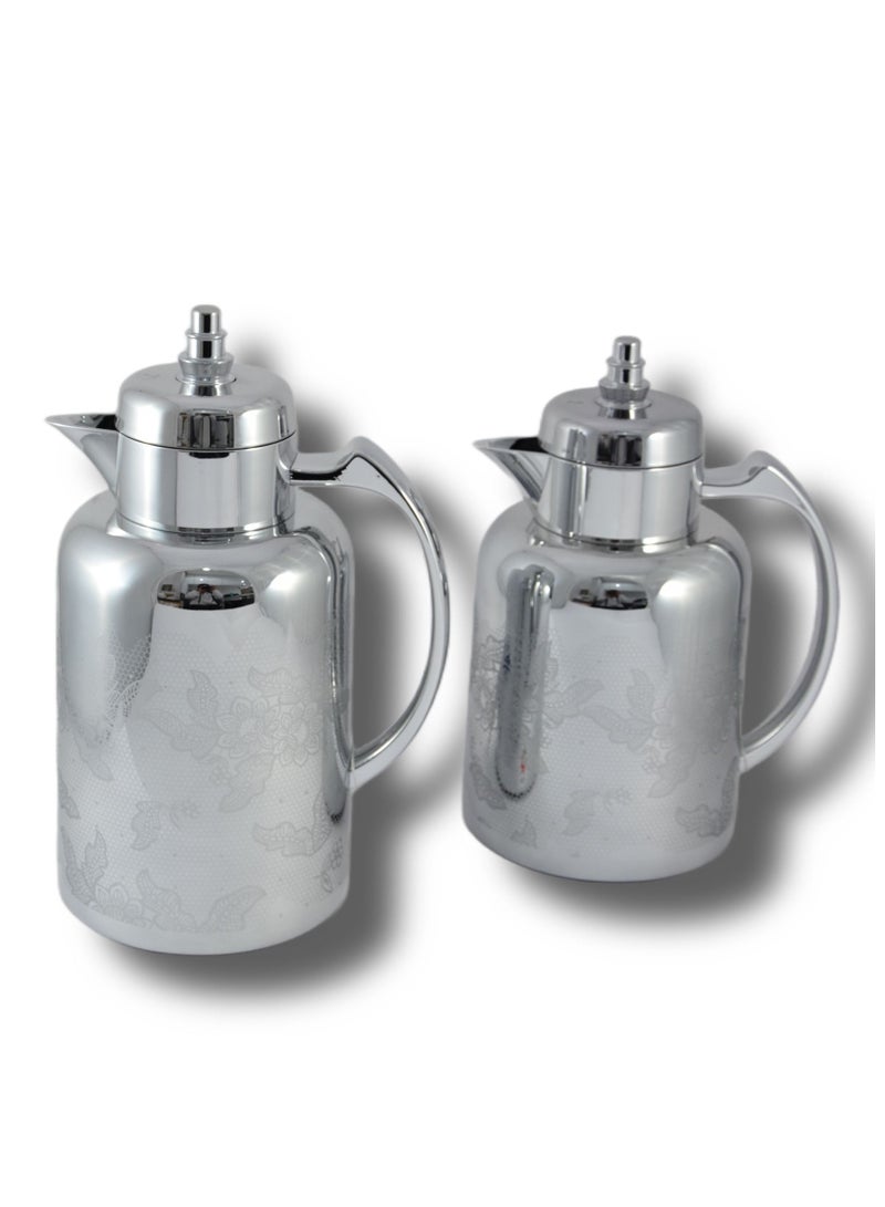 Homemaker 2-Piece Tea & Coffee Flask - 0.7 Liter & 1 Liter Capacity - Glass Inner - ABS Body - Silver - Image 2