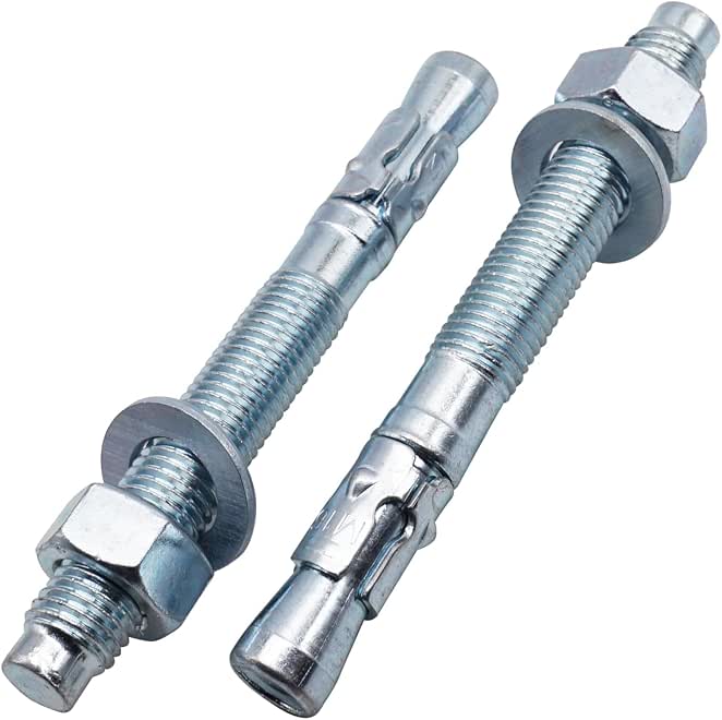 2 Pieces Metal Concrete Rivets 140mm Zinc Plated M16 with Nut and Ring
