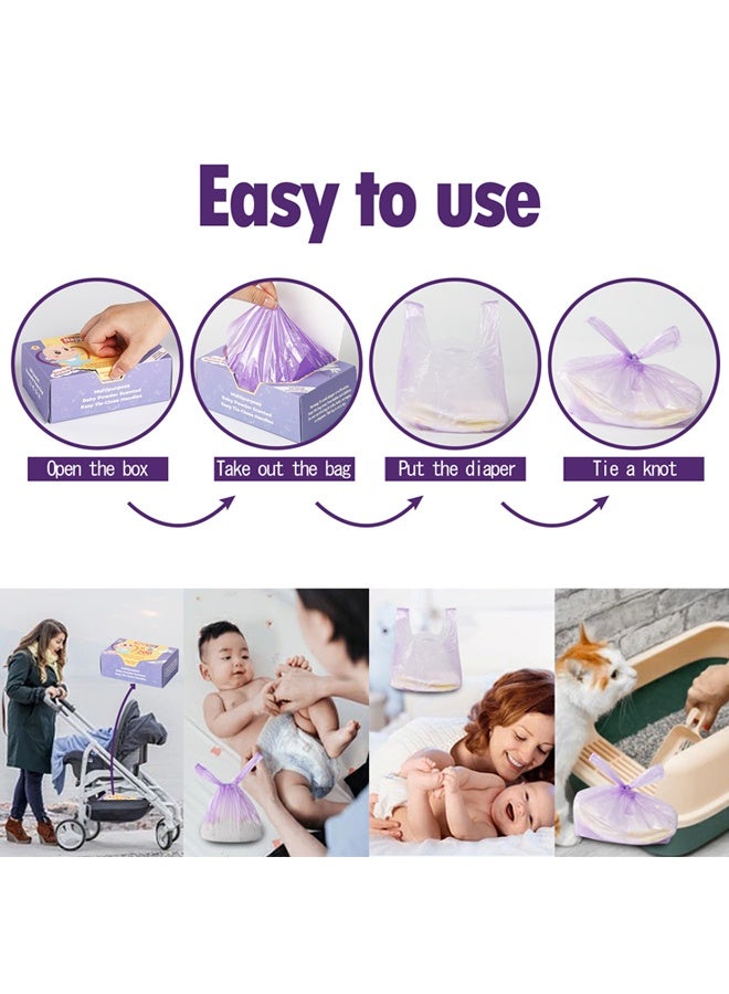 Vinnatsu 100/200/300/500 Count Baby Disposable Diaper Bags Scented Diaper Sacks with Tie Handle Disposal Trash Sacks Pet Dog Poop Cat Litter Clump Waste Bags (Purple) - Image 4
