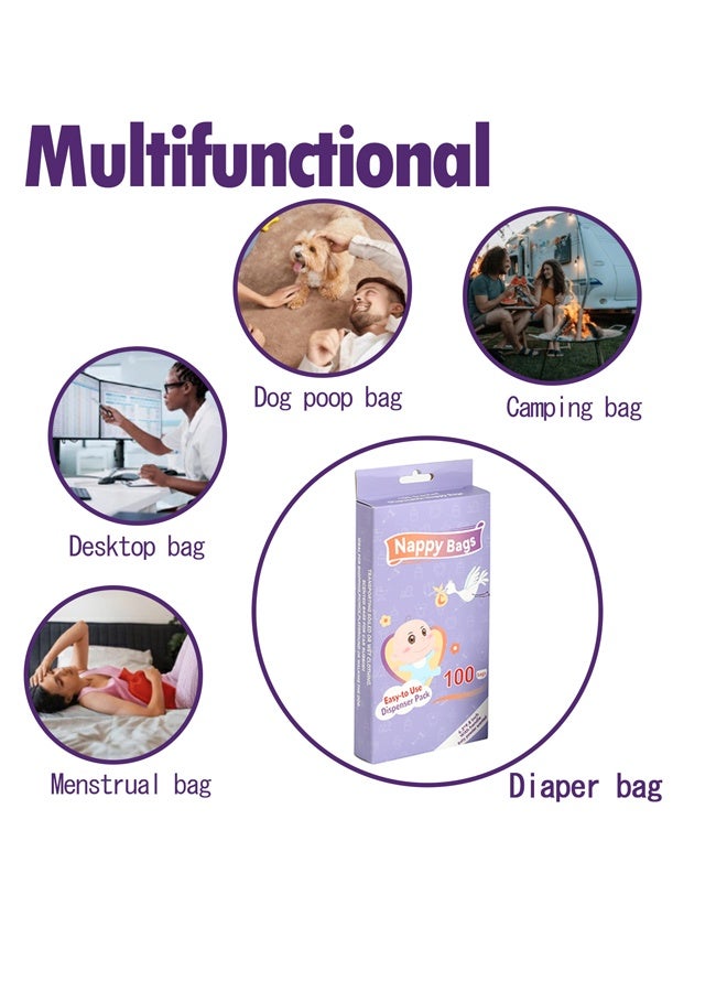 Vinnatsu 100/200/300/500 Count Baby Disposable Diaper Bags Scented Diaper Sacks with Tie Handle Disposal Trash Sacks Pet Dog Poop Cat Litter Clump Waste Bags (Purple) - Image 3