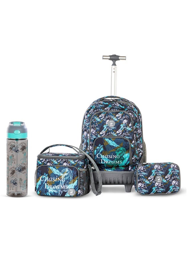 Eazy Kids Eazy Kids 18" Set of 4 Trolley Backpack w/ Water Bottle, Lunch Bag and Pencil Case-T Rex  - Image 1