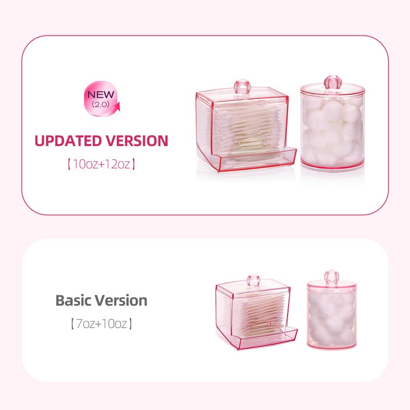 Tbestmax Pink Qtips Dispenser Bathroom Container, 10/12 oz Big Cotton Ball Holder, Apothecary Jar Organizer for Storage Cotton Swab, Round Pads, Floss Picks - Image 3