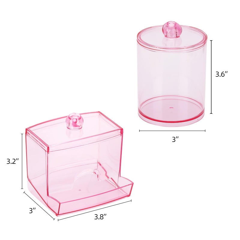 Tbestmax Pink Qtips Dispenser Bathroom Container, 10/12 oz Big Cotton Ball Holder, Apothecary Jar Organizer for Storage Cotton Swab, Round Pads, Floss Picks - Image 2