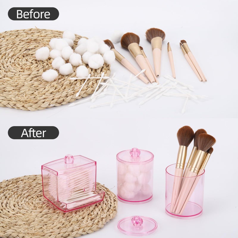 Tbestmax Pink Qtips Dispenser Bathroom Container, 10/12 oz Big Cotton Ball Holder, Apothecary Jar Organizer for Storage Cotton Swab, Round Pads, Floss Picks - Image 4
