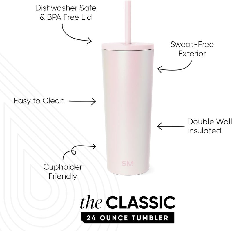 Simple Modern Classic Tumbler with Straw Lid | Insulated Iced Coffee Cup Reusable Stainless Steel Water Bottle Travel Mug | Gifts for Women Men Her Him | 24oz | Coconut Pearl - Image 1