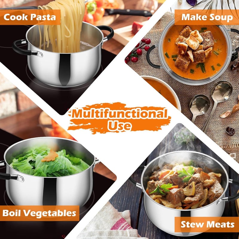 P&P CHEF Stainless Steel Stock Pot, 4 Qt Cooking Soup Pot with Visible Lid for Pasta, Tri-Ply Bottom & Dual Heatproof Handles, For Induction Gas All Stoves, Non-Toxic & Dishwasher Safe - Image 5