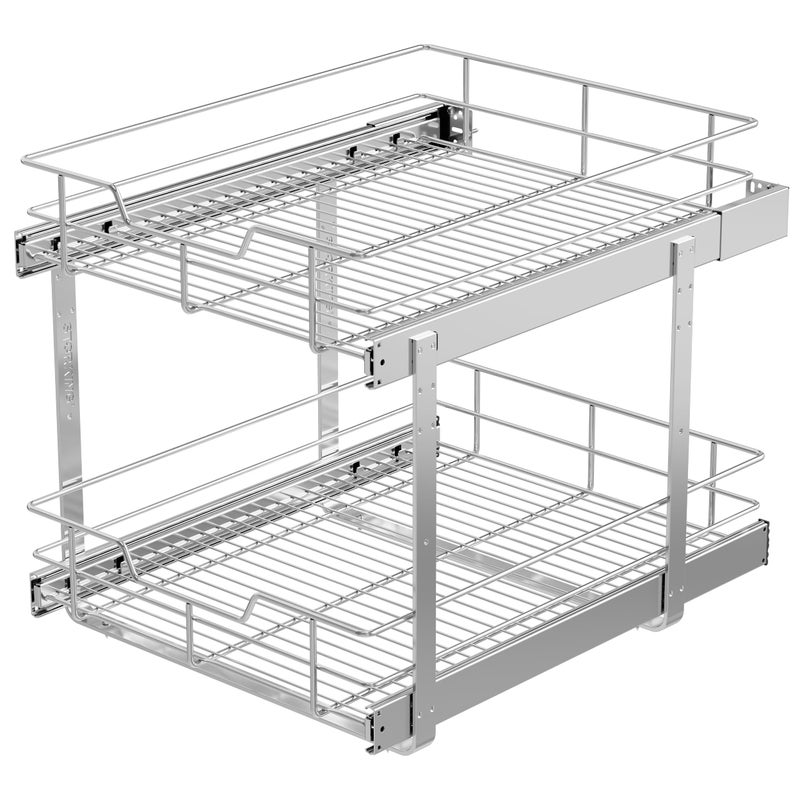 STORKING 2 Tier Pull Out Cabinet Organizer 18" W X 22" D, Slide Out Drawers For Kitchen Cabinets, Pull Out Drawers For Cabinets Capacity Heavy Duty Caddy, Cabinet Pullout Shelves Chrome-Plated,Bathroom Pantry - Image 1