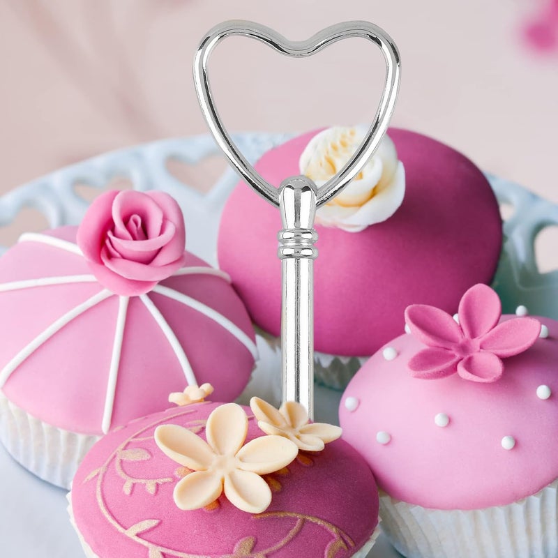 Happy Will 3 Tier Heart Shape Metal Cake Stand Holder Heavy Duty Fruit Plate Handle Fittings Hardware Rod Silver Heart - Image 3