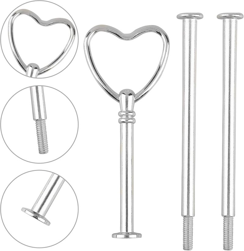Happy Will 3 Tier Heart Shape Metal Cake Stand Holder Heavy Duty Fruit Plate Handle Fittings Hardware Rod Silver Heart - Image 4