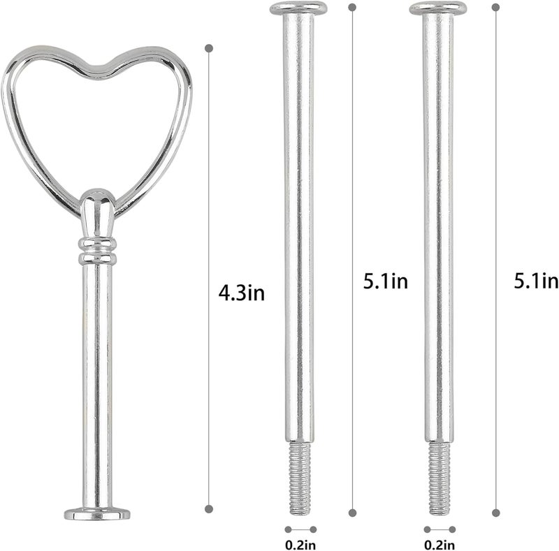 Happy Will 3 Tier Heart Shape Metal Cake Stand Holder Heavy Duty Fruit Plate Handle Fittings Hardware Rod Silver Heart - Image 2