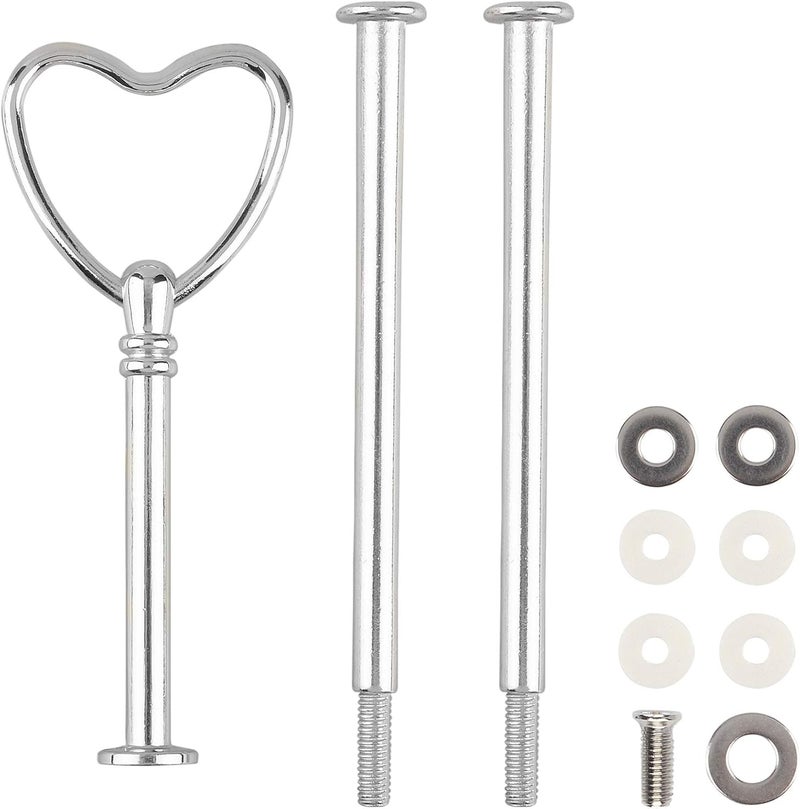 Happy Will 3 Tier Heart Shape Metal Cake Stand Holder Heavy Duty Fruit Plate Handle Fittings Hardware Rod Silver Heart - Image 1