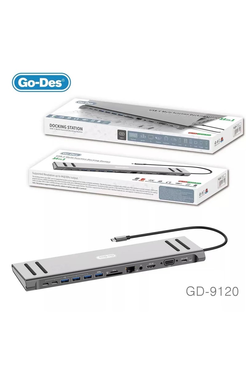 GO-DES 14in1 USB C Type-c Hub hubs docking station dual 4K HDR, VGA, RJ45 Ethernet USB3.0 100W PD SD/TF/ Card reader 3.5mm Audio Go-Des PD Charging adapter for MacBook Pro and Huawei - Image 1
