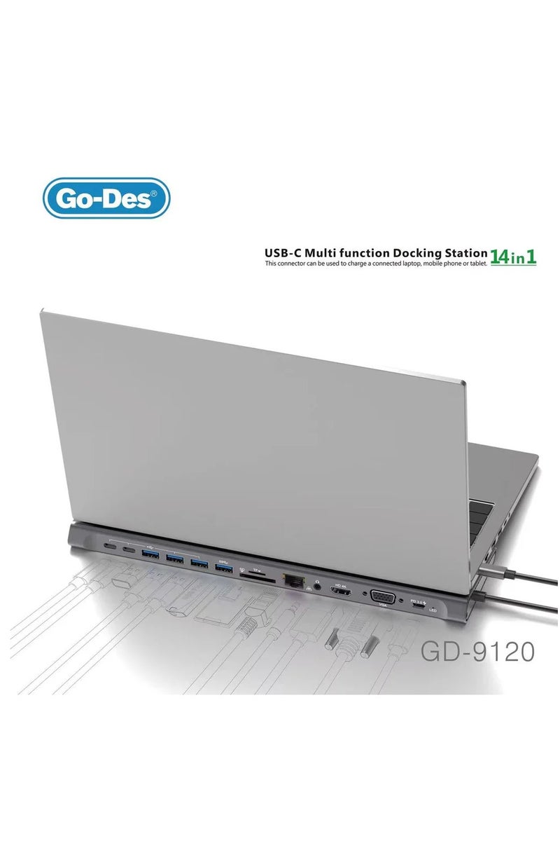 GO-DES 14in1 USB C Type-c Hub hubs docking station dual 4K HDR, VGA, RJ45 Ethernet USB3.0 100W PD SD/TF/ Card reader 3.5mm Audio Go-Des PD Charging adapter for MacBook Pro and Huawei - Image 2