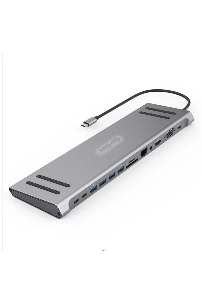 GO-DES 14in1 USB C Type-c Hub hubs docking station dual 4K HDR, VGA, RJ45 Ethernet USB3.0 100W PD SD/TF/ Card reader 3.5mm Audio Go-Des PD Charging adapter for MacBook Pro and Huawei - Image 3