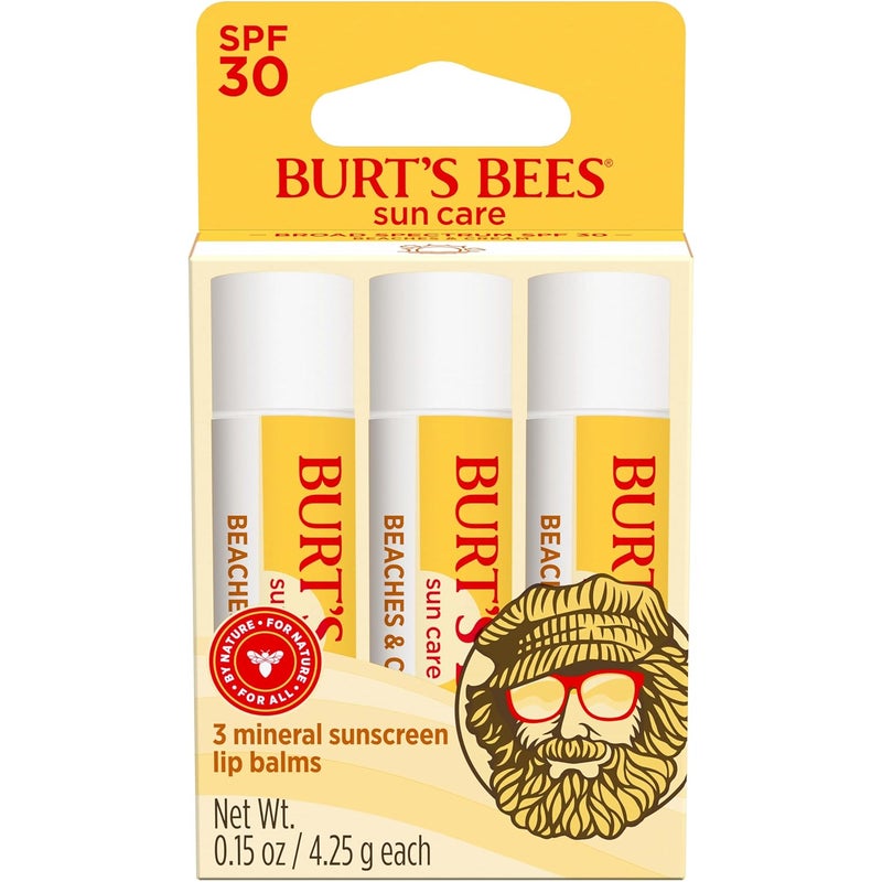 Burts Bees SPF 30 Lip Balm Beaches and Cream WaterResistant Sun Care NanoFree Zinc Oxide Formula Natural Origin Conditioning Lip Treatment 3 Tubes 015 oz