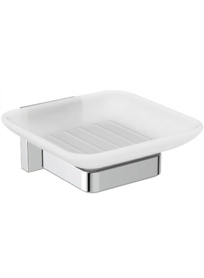 Ideal Standard IOM Square Frosted Glass Wall-Mounted Soap Dish, Brass, Chrome, 117 x 103 x 50 mm - Image 1