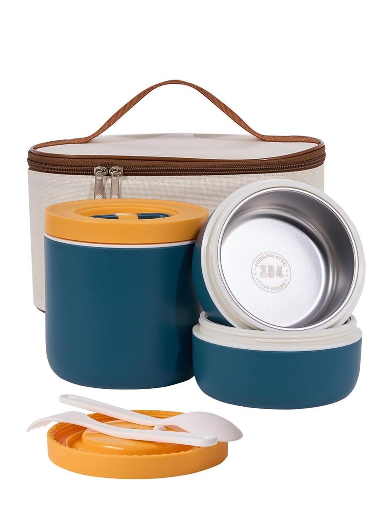 LKTOCAFT Lunch Box For Adults, Stainless Steel Insulated Lunch Box With Bag, Portable Bento Box With 3 Pcs Leak-Proof  Food Container, Microwave And Dishwasher Safe, Work And Picnic, Blue  - Image 1