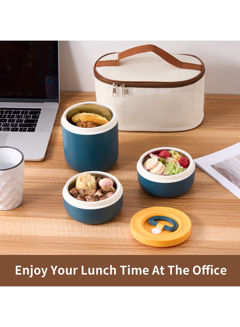 LKTOCAFT Lunch Box For Adults, Stainless Steel Insulated Lunch Box With Bag, Portable Bento Box With 3 Pcs Leak-Proof  Food Container, Microwave And Dishwasher Safe, Work And Picnic, Blue  - Image 4