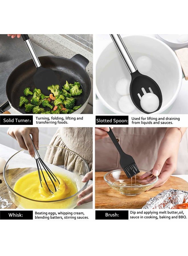 LIANYU 43 Pcs Kitchen Cooking Utensils Set, Silicone Cooking Utensils Spatula Set with Holder, Heat Resistant Kitchen Gadgets Tools for Nonstick Cookware Set, Stainless Steel Handle, Black - Image 4