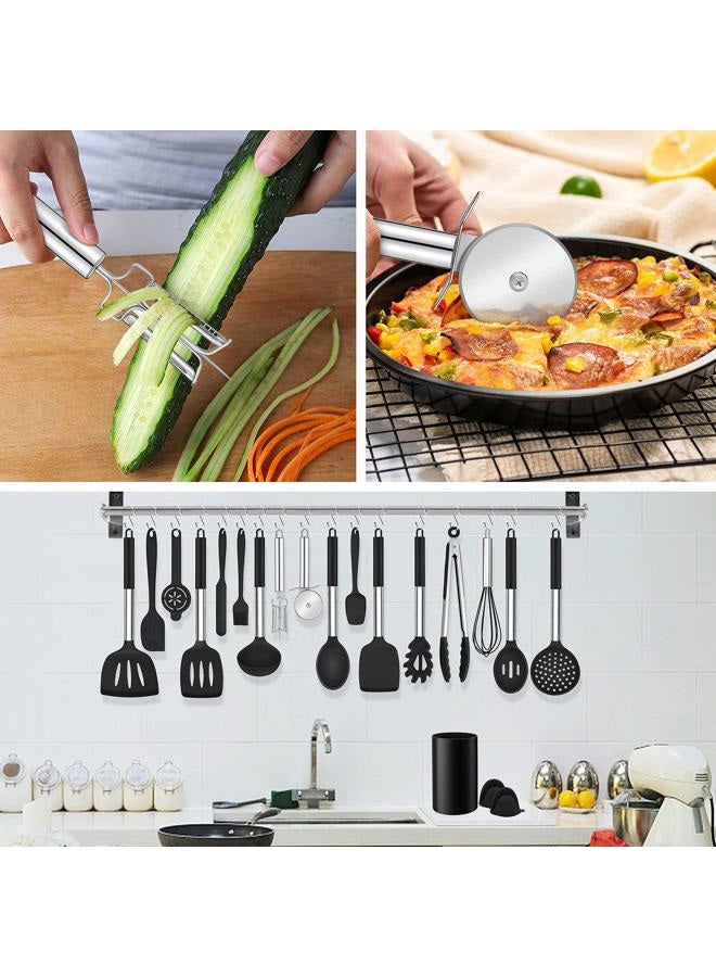 LIANYU 43 Pcs Kitchen Cooking Utensils Set, Silicone Cooking Utensils Spatula Set with Holder, Heat Resistant Kitchen Gadgets Tools for Nonstick Cookware Set, Stainless Steel Handle, Black - Image 5