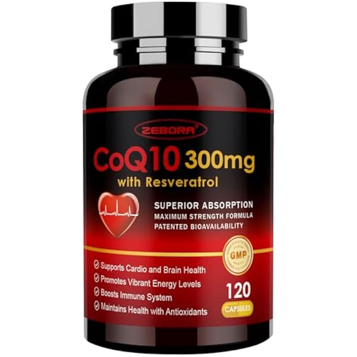 ZEBORA CoQ10-300mg with Trans-Resveratrol, PQQ & Vitamin E - High Absorption Coenzyme-Q10 with BioPerine - Powerful Antioxidant for Heart & Energy-Production,120 Veggie Capsules - Image 1