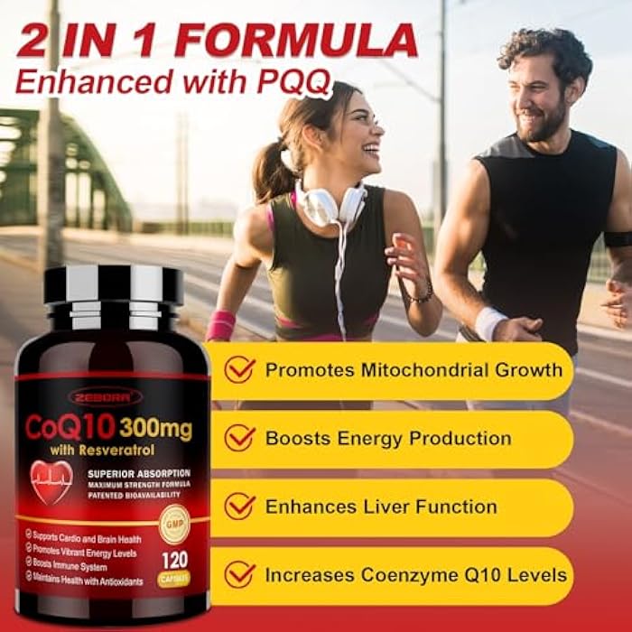 ZEBORA CoQ10-300mg with Trans-Resveratrol, PQQ & Vitamin E - High Absorption Coenzyme-Q10 with BioPerine - Powerful Antioxidant for Heart & Energy-Production,120 Veggie Capsules - Image 5