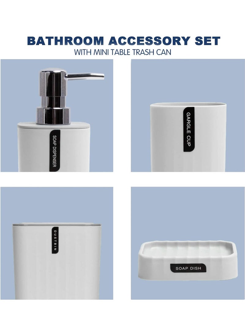 MileMelo 4 Piece Bathroom Accessories Set Bath Ensemble Includes Trash Can, Soap Dispenser, Toothbrush Holder, Toothbrush Cup for Decorative Countertop and Housewarming Gift White  - Image 3