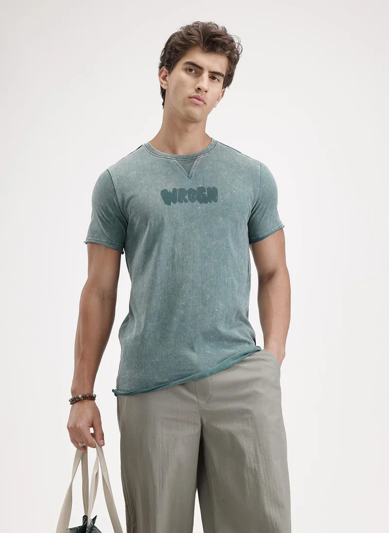 روجن Slim Fit Washed T-Shirt  | Dark Green