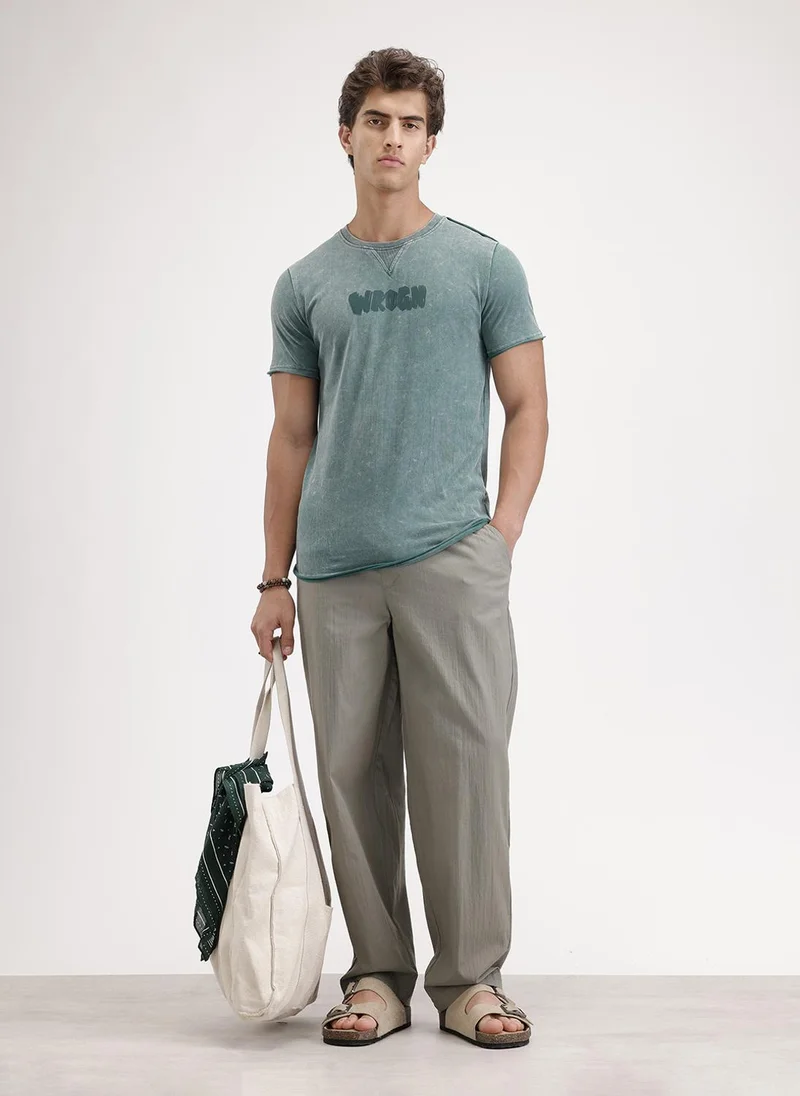 روجن Slim Fit Washed T-Shirt  | Dark Green