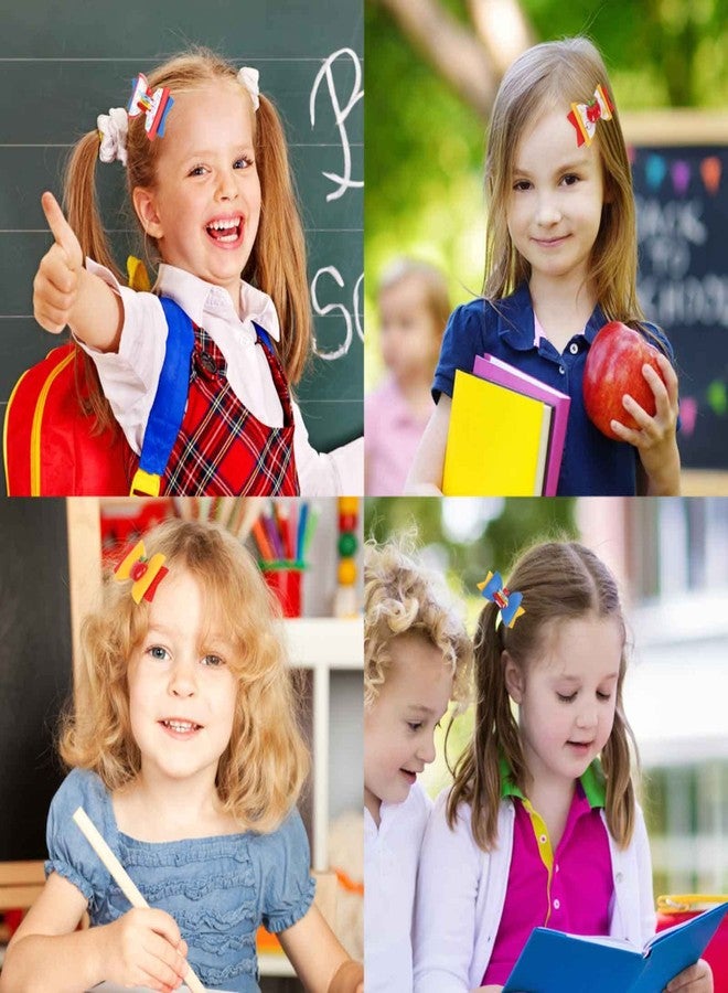 Whaline 6Pcs Bow Hair Clips: Apple, Blackboard Barrettes in Colorful Pu Leather for First Day of School, Classroom Girls, Students, Kindergarten - Image 5