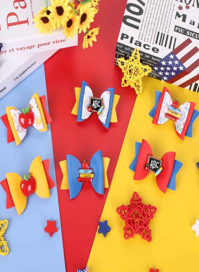 Whaline 6Pcs Bow Hair Clips: Apple, Blackboard Barrettes in Colorful Pu Leather for First Day of School, Classroom Girls, Students, Kindergarten - Image 4