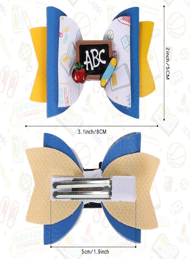 Whaline 6Pcs Bow Hair Clips: Apple, Blackboard Barrettes in Colorful Pu Leather for First Day of School, Classroom Girls, Students, Kindergarten - Image 2