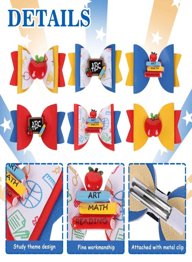 Whaline 6Pcs Bow Hair Clips: Apple, Blackboard Barrettes in Colorful Pu Leather for First Day of School, Classroom Girls, Students, Kindergarten - Image 3