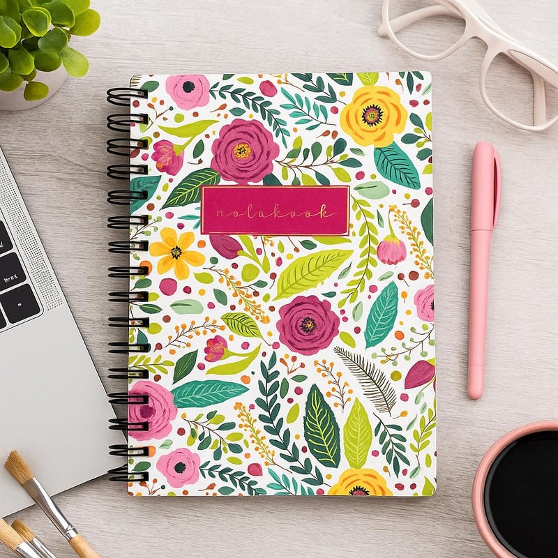 Articious دفتر ملاحظات مزخرف على شكل حلزوني | حجم A5 21x17 سم | 190 صفحة مسطرة | ورق سميك 80 جرام | دفتر جميل للكتابة، المدرسة، المكتب والهدايا - Image 1