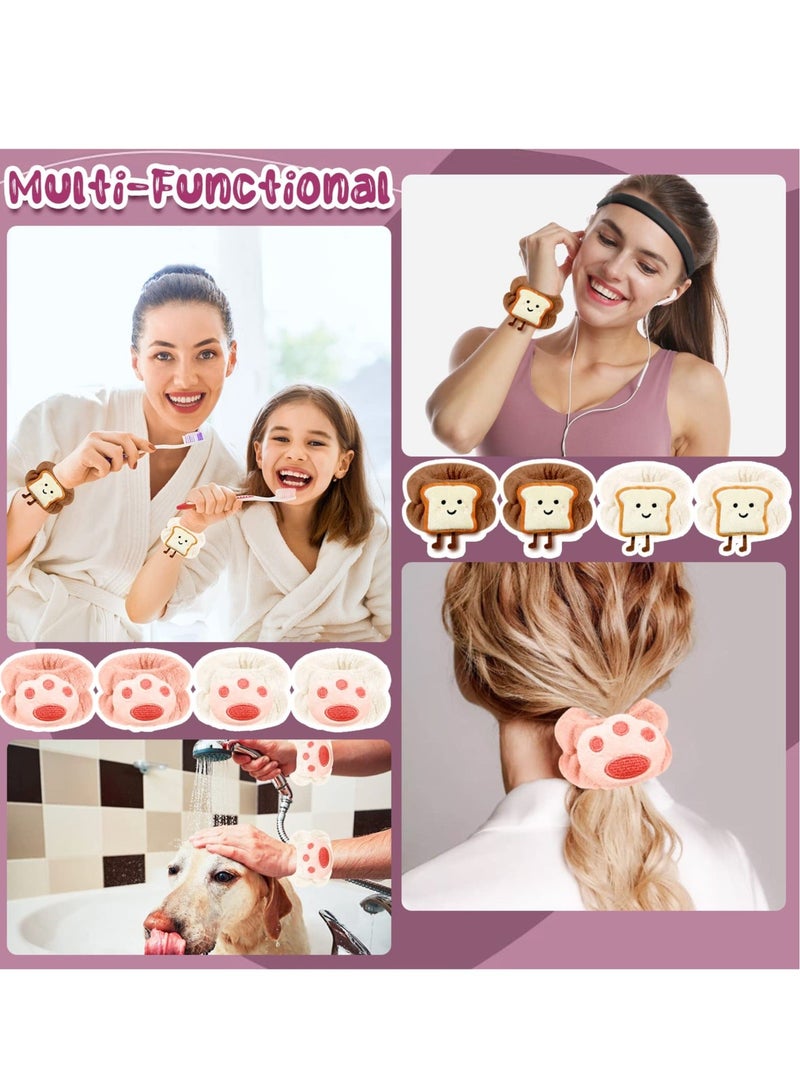 Women's Wrist Bands for Washing Face, 8 Pack Cartoon Microfiber Wrist Spa for Girls,Super Absorbent Wrist Towels, Arm Bands Prevent Liquid from Spilling(4 Patterns) - Image 3