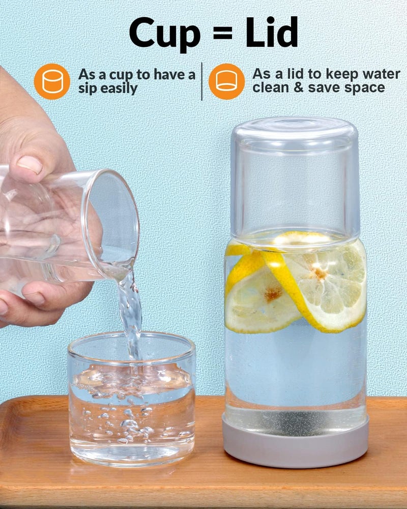 Beyotool Bedside Nightstand Water Carafe and Glass Set, Night Water Carafe with Tumbler Cup, Clear Glass Mouthwash Dispenser for Bathroom, with Silicone Coaster, Heat and Cold Resistant, 18 OZ - Image 3