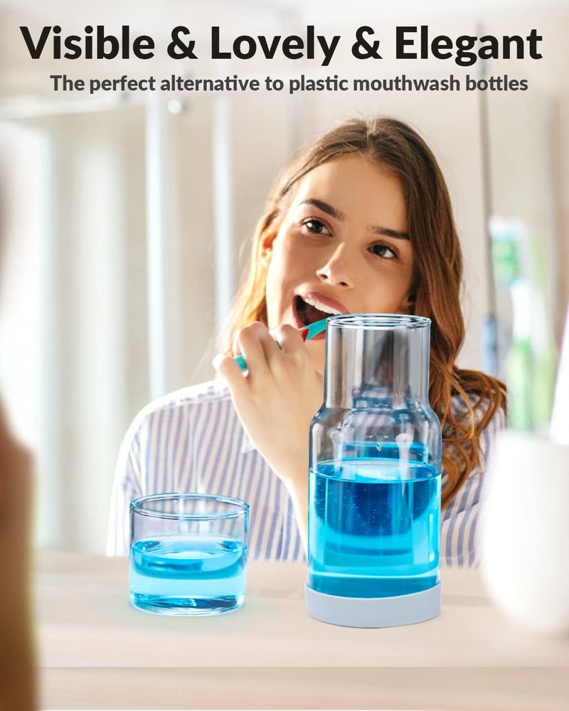 Beyotool Bedside Nightstand Water Carafe and Glass Set, Night Water Carafe with Tumbler Cup, Clear Glass Mouthwash Dispenser for Bathroom, with Silicone Coaster, Heat and Cold Resistant, 18 OZ - Image 5