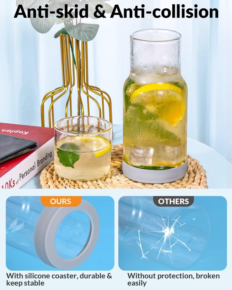 Beyotool Bedside Nightstand Water Carafe and Glass Set, Night Water Carafe with Tumbler Cup, Clear Glass Mouthwash Dispenser for Bathroom, with Silicone Coaster, Heat and Cold Resistant, 18 OZ - Image 2