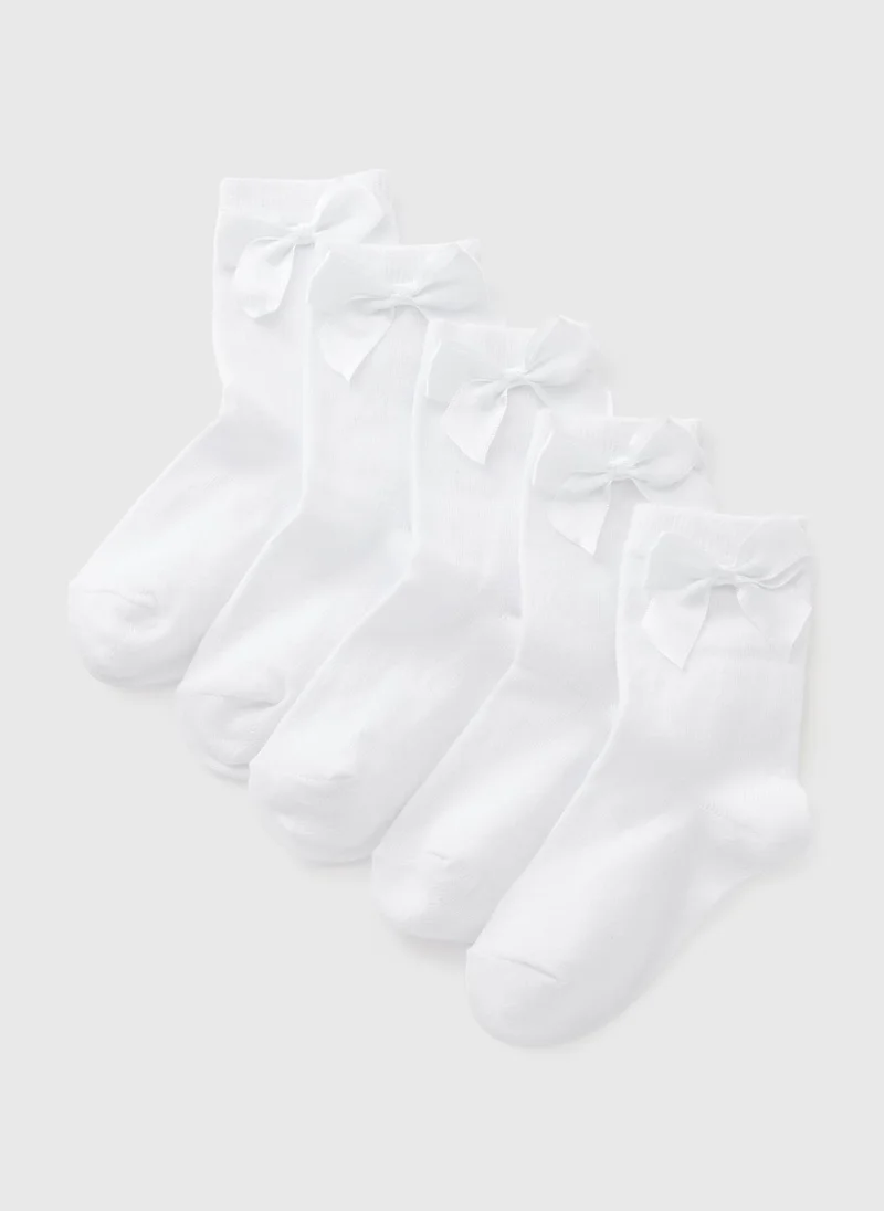 Matalan 5 Pack Kids White Bow Socks