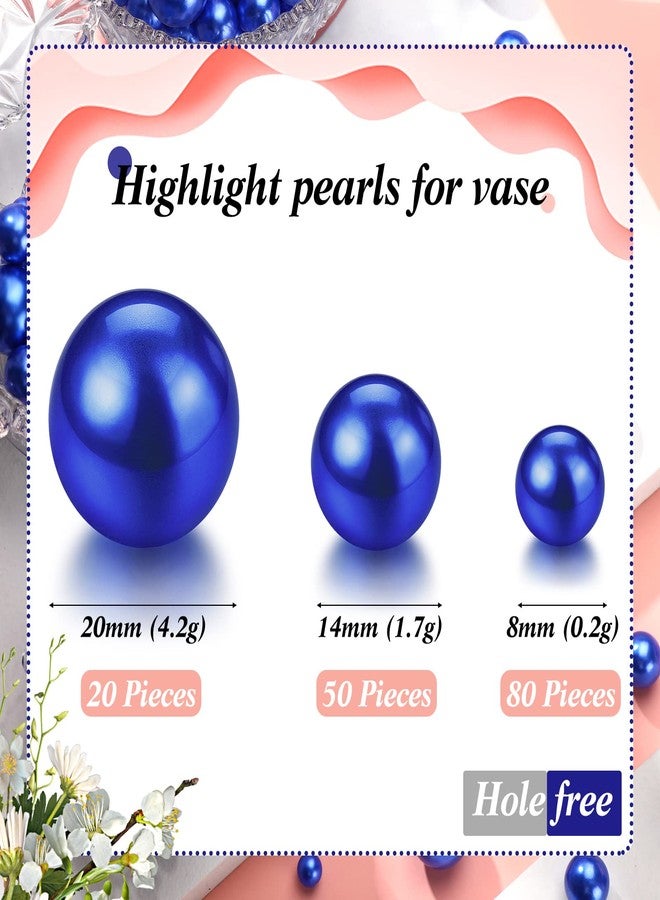Junkin 150 Pieces Vase Filler Faux Pearls Vase Makeup Beads No Hole Gloss Bead Mixed Sizes Round Pearl for Home Party Wedding Decor, 8/14/20 mm(Royal Blue) - Image 2