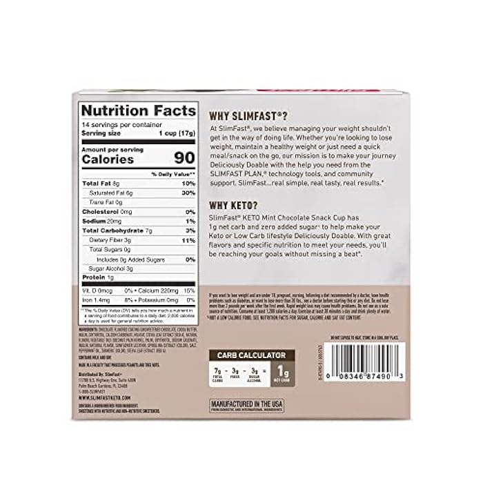 SlimFast Keto Fat Bomb Snack Cup, Mint Chocolate, Keto Snacks for Weight Loss, Low Carb with 0g Added Sugar, 14 Count Box (Packaging May Vary) - Image 2