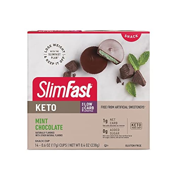 SlimFast Keto Fat Bomb Snack Cup, Mint Chocolate, Keto Snacks for Weight Loss, Low Carb with 0g Added Sugar, 14 Count Box (Packaging May Vary) - Image 1